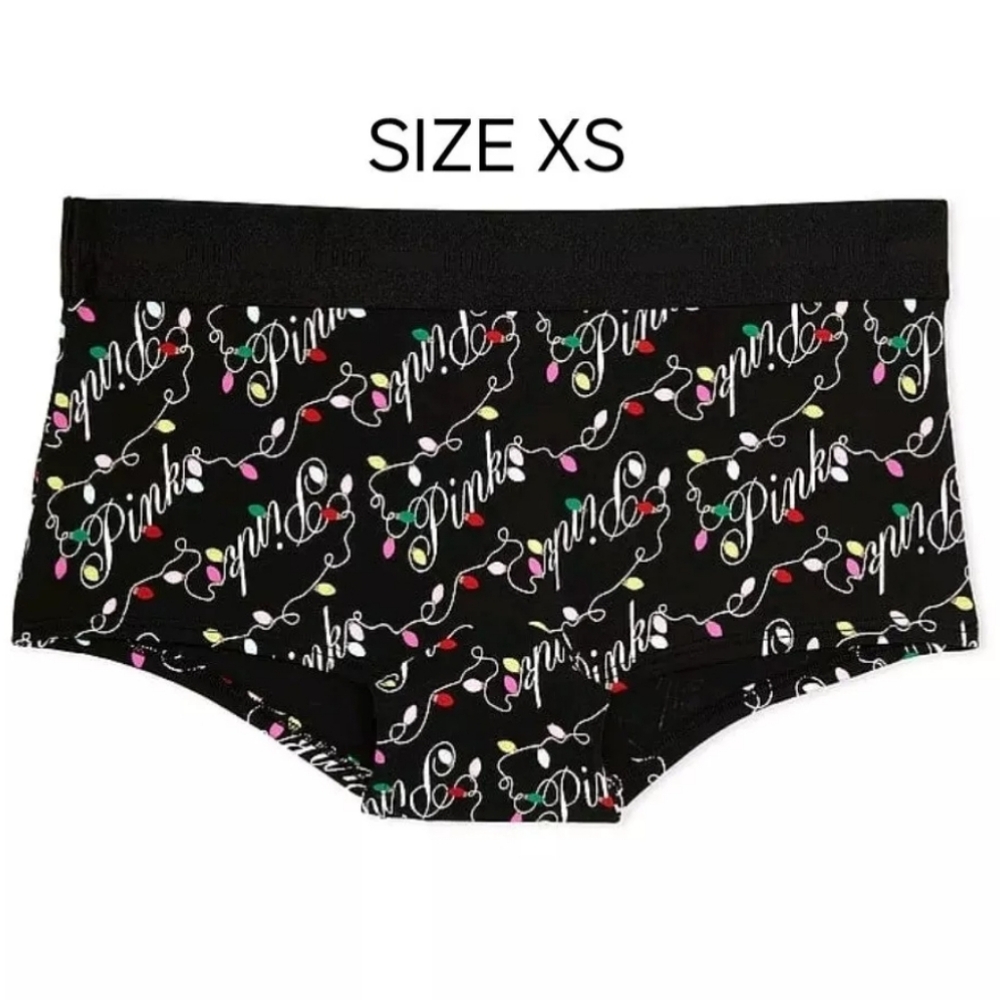 NWT Victoria's Secret PINK Shortie Boyshort Panties Size XS Holiday Lights Logo